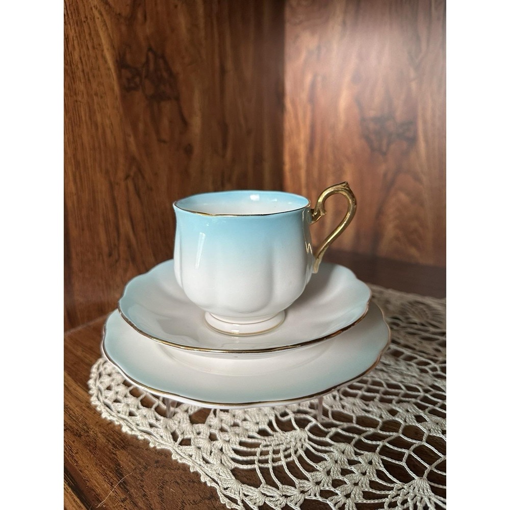 Vintage Royal Albert Rainbow Aqua Teacup Trio | Blue Ombre Bone China England